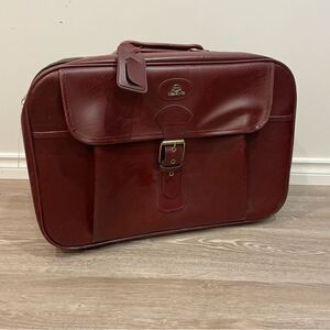 1970s Made In Korea Light Brown Leather Soft Side Weekend Suitcase 22"x14"x6.5”